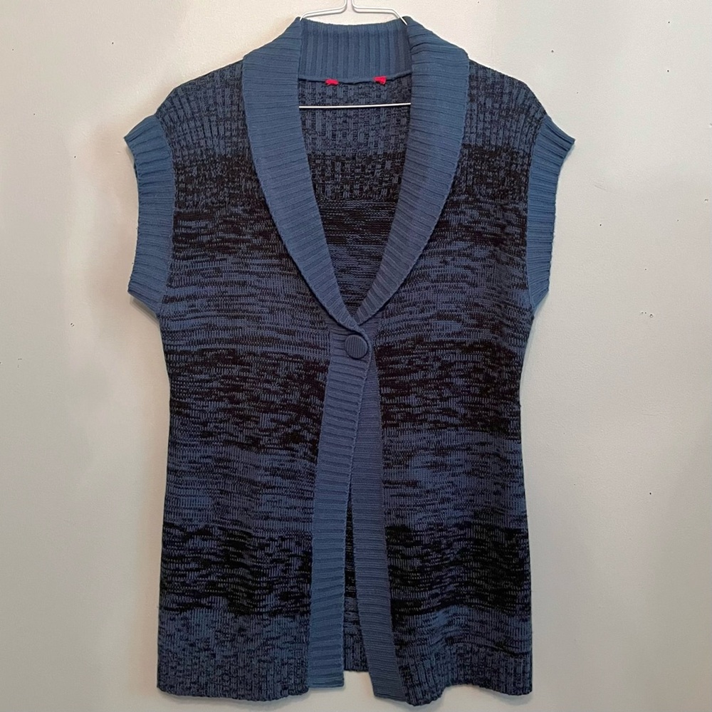Women’s Blue & Black Long Knit Sweater Vest~Size L~Soft Acrylic